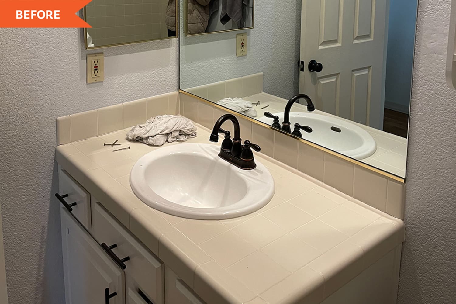 Modern Bathroom Redo with Wallpaper Before and After Photos